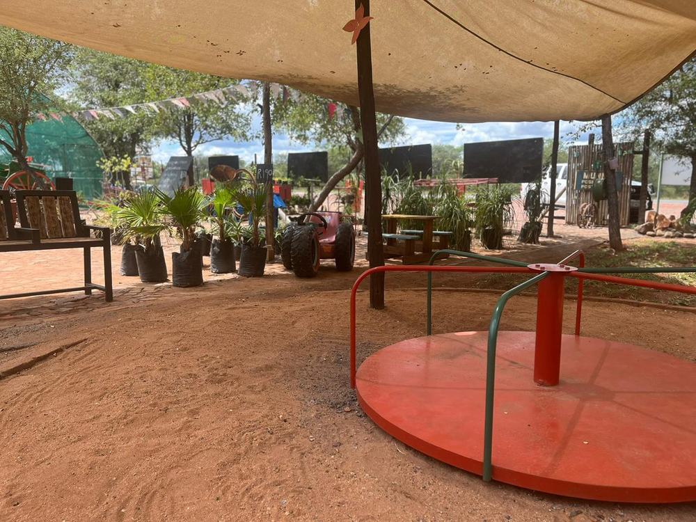 Covered playground with equipment