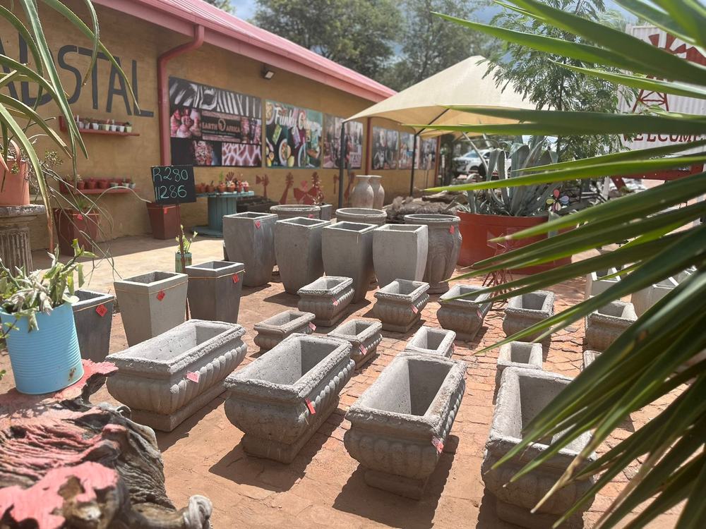 Outdoor concrete planters display