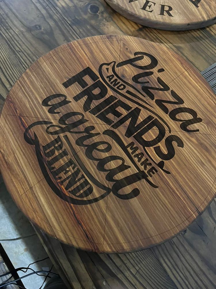 Wooden serving board with branding